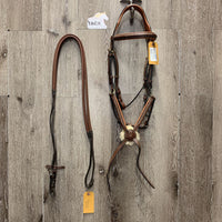 Rsd/FS Monocrown Figure 8 Bridle, Rubber Reins *xc/vgc, NO CHIN Buckle, clean, v.mnr dirt Reins: gc, dirt, residue, stains
