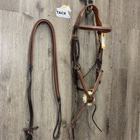 Rsd/FS Monocrown Figure 8 Bridle, Rubber Reins *xc/vgc, NO CHIN Buckle, clean, v.mnr dirt Reins: gc, dirt, residue, stains
