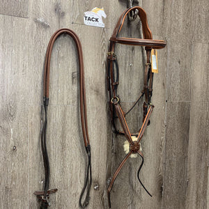 Rsd/FS Monocrown Figure 8 Bridle, Rubber Reins *xc/vgc, NO CHIN Buckle, clean, v.mnr dirt Reins: gc, dirt, residue, stains