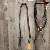 Rsd/FS Monocrown Figure 8 Bridle, Rubber Reins *xc/vgc, NO CHIN Buckle, clean, v.mnr dirt Reins: gc, dirt, residue, stains
