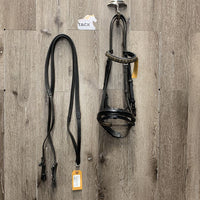 Rsd Padded Bridle, Flash, Bling, Rubber Reins *gc, mnr dirt, creases, loose keepers, dry, rubs, xholes, scraped edges, thin/rubbed rubber
