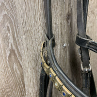 Rsd Padded Bridle, Flash, Bling, Rubber Reins *gc, mnr dirt, creases, loose keepers, dry, rubs, xholes, scraped edges, thin/rubbed rubber
