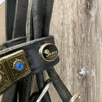 Rsd Padded Bridle, Flash, Bling, Rubber Reins *gc, mnr dirt, creases, loose keepers, dry, rubs, xholes, scraped edges, thin/rubbed rubber
