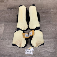 Open Front & Hind Boots, velcro *gc, hair, clean, yellowed, scratches, mnr residue
