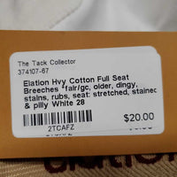 Hvy Cotton Full Seat Breeches *fair/gc, older, dingy, stains, rubs, seat: stretched, stained & pilly
