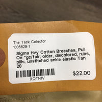 Hvy Cotton Breeches, Pull On *gc/fair, older, discolored, rubs, pills, unstitched ankle elastic
