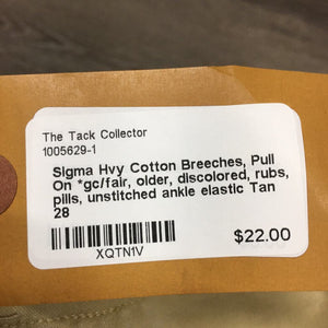 Hvy Cotton Breeches, Pull On *gc/fair, older, discolored, rubs, pills, unstitched ankle elastic