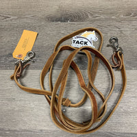 Narrow Leather Western Loop Reins, snaps, laces *gc/fair, knots, dirty, scraped edges, rubs, faded, twists, stiff
