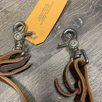 Narrow Leather Western Loop Reins, snaps, laces *gc/fair, knots, dirty, scraped edges, rubs, faded, twists, stiff
