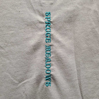 LS Shirt, "Spruce Meadows" *gc/fair, pits: stains, rubs & pills, dingy, stains, hairy, pills
