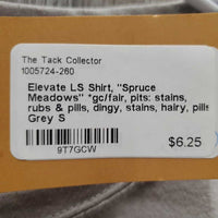 LS Shirt, "Spruce Meadows" *gc/fair, pits: stains, rubs & pills, dingy, stains, hairy, pills
