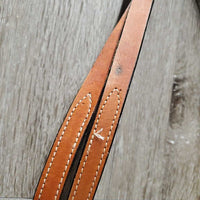 Tooled Headstall, Lg Conchos, Split Reins *vgc, stiff, dry, peeled edges, clean, mnr stains & rubs
