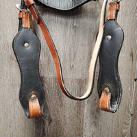 Tooled Headstall, Lg Conchos, Split Reins *vgc, stiff, dry, peeled edges, clean, mnr stains & rubs
