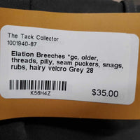 Breeches *gc, older, threads, pilly, seam puckers, snags, rubs, hairy velcro
