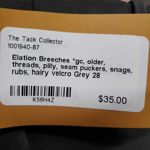 Breeches *gc, older, threads, pilly, seam puckers, snags, rubs, hairy velcro