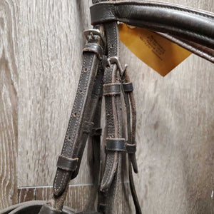 Rsd/Padded Monocrown Bridle, Flash, Buckles *gc, crackles, stiff, edge scrapes, faded, dirty, stains, xholes