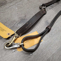 v.Thick Leather Side Reins, Swivel Center *gc, older, xholes, rubs
