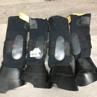 4 Neoprene Shipping Boots, Plastic Bell Bottoms *gc, clean, rubs, hairy velcro, older?, mnr dirt & residue
