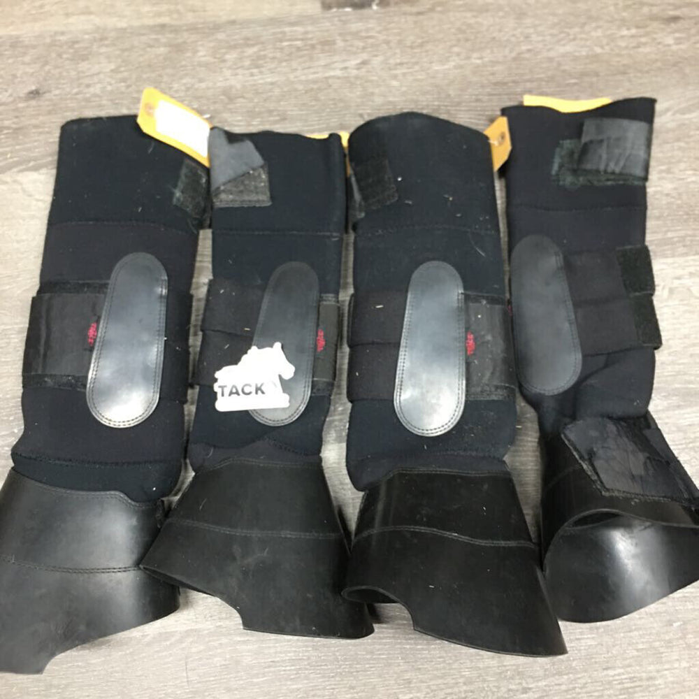 4 Neoprene Shipping Boots, Plastic Bell Bottoms *gc, clean, rubs, hairy velcro, older?, mnr dirt & residue