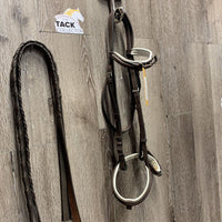 Padded Rsd Bridle, Wide Flat Braided Reins, Bit, buckles *NO Flash, gc, older, clean, stiff, dry, faded, stains, xholes, stitching
