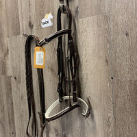 Padded Rsd Bridle, Wide Flat Braided Reins, Bit, buckles *NO Flash, gc, older, clean, stiff, dry, faded, stains, xholes, stitching
