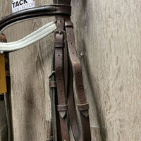 Padded Rsd Bridle, Wide Flat Braided Reins, Bit, buckles *NO Flash, gc, older, clean, stiff, dry, faded, stains, xholes, stitching
