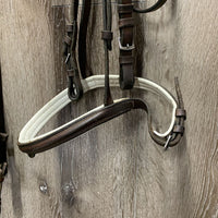 Padded Rsd Bridle, Wide Flat Braided Reins, Bit, buckles *NO Flash, gc, older, clean, stiff, dry, faded, stains, xholes, stitching
