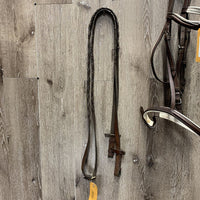 Padded Rsd Bridle, Wide Flat Braided Reins, Bit, buckles *NO Flash, gc, older, clean, stiff, dry, faded, stains, xholes, stitching
