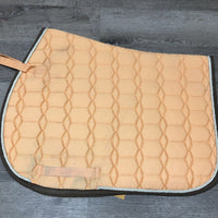 Quilt Jumper Saddle Pad, piping, tabs *gc, clean, hairy, stains, older, faded
