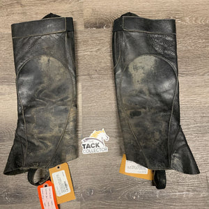 Pr Leather Half Chaps, velcro sides & top strap *gc, dirt, older, scratches, v.rubbed