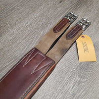 Padded Leather Girth, x1 *gc, clean, older, hairy seams, dirt, rubs, stains, curled edge
