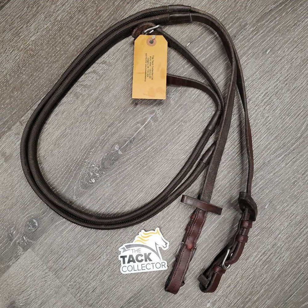 Pr Thick Rubber Reins, buckles *gc, clean, rubs, twists, dirt, loose keeper, twisted liner, thin rubber edges