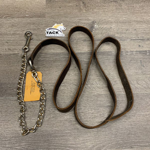 74" Soft Flat Leather Lead Shank, 24" Nose Chain *gc, clean, rust, scraped, twist, dents edges