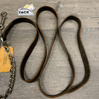 74" Soft Flat Leather Lead Shank, 24" Nose Chain *gc, clean, rust, scraped, twist, dents edges
