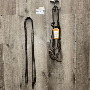 Narrow Soft Rsd Bridle, Braided Reins *gc, rubs, clean, faded, dirt residue, loose hook, bent nose