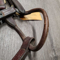 Triple Stitch Leather Halter *fair, older, dents, stained/discolour, oxidization, name plate holes, rubbed, dry
