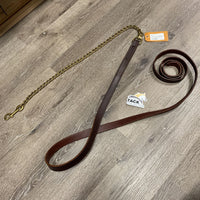 96" Soft Thick Leather Lead Shank, 31" Brass Nose Chain *xc, mnr dents, nameplate holes, clean
