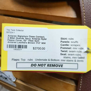 17.5" MW *5" Antares Signature Close Contact, 2 Billet Guards, Navy Antares Nylon Fleece Cover, 52" Thick Soft Antares Leathers, Foam Panels, Sm Front & Back Blocks, Flaps: 13.25"L x 13.5"W Serial #: 15 3230 AO1 2 A 17.5