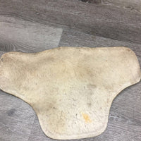 Soft Leather Belly Guard Attachment, Wool lined, buckles *gc, scuffs, clean, rubs, faded, scrapes, stains, hair, thin edges, older
