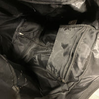 Rolling Equipment Bag, Zip, Wheels, handle *gc/fair, dirt, threads, faded, stretched & ripped mesh pockets, zipper: rips & holes, holey/frayed edges
