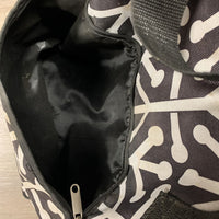 Rolling Equipment Bag, Zip, Wheels, handle *gc/fair, dirt, threads, faded, stretched & ripped mesh pockets, zipper: rips & holes, holey/frayed edges
