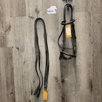 Rsd Bridle, Rubber Lined Reins *gc/fair, dirty, peeled rubber, v.tight keeper, twist, xholes
