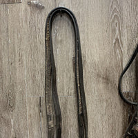 Rsd Bridle, Rubber Lined Reins *gc/fair, dirty, peeled rubber, v.tight keeper, twist, xholes
