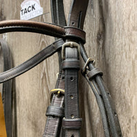 Rsd Bridle, Rubber Lined Reins *gc/fair, dirty, peeled rubber, v.tight keeper, twist, xholes
