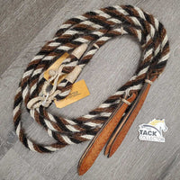 6 Strand Twisted Horse Hair Split Reins, Rawhide Connectors, Tooled Leather Popper Ends *xc
