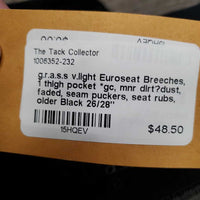 v.light Euroseat Breeches, 1 thigh pocket *gc, mnr dirt?dust, faded, seam puckers, seat rubs, older
