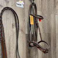 Narrow Rsd Bridle, Braided Reins, flash *gc, older, clean, film, residue, xholes
