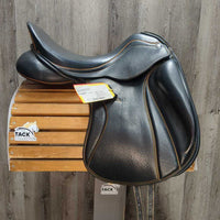 18 *31 cm *MW - 5.5"+ Zaldi San Jorge Plana Dressage Saddle, Black Cotton Cover, Lg Exterior Blocks, Wool & Foam panels, Rear Gusset Panels, Flaps: 15.5"L x 12"w Serial #: 18 31 131065
