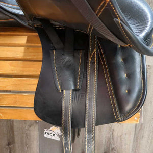 18 *31 cm *MW - 5.5"+ Zaldi San Jorge Plana Dressage Saddle, Black Cotton Cover, Lg Exterior Blocks, Wool & Foam panels, Rear Gusset Panels, Flaps: 15.5"L x 12"w Serial #: 18 31 131065