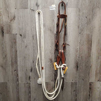 Headstall, Nylon Horsemanship Mecate Reins, Slobber Straps *vgc, mnr stains & snags, letter stamp, yellowed
